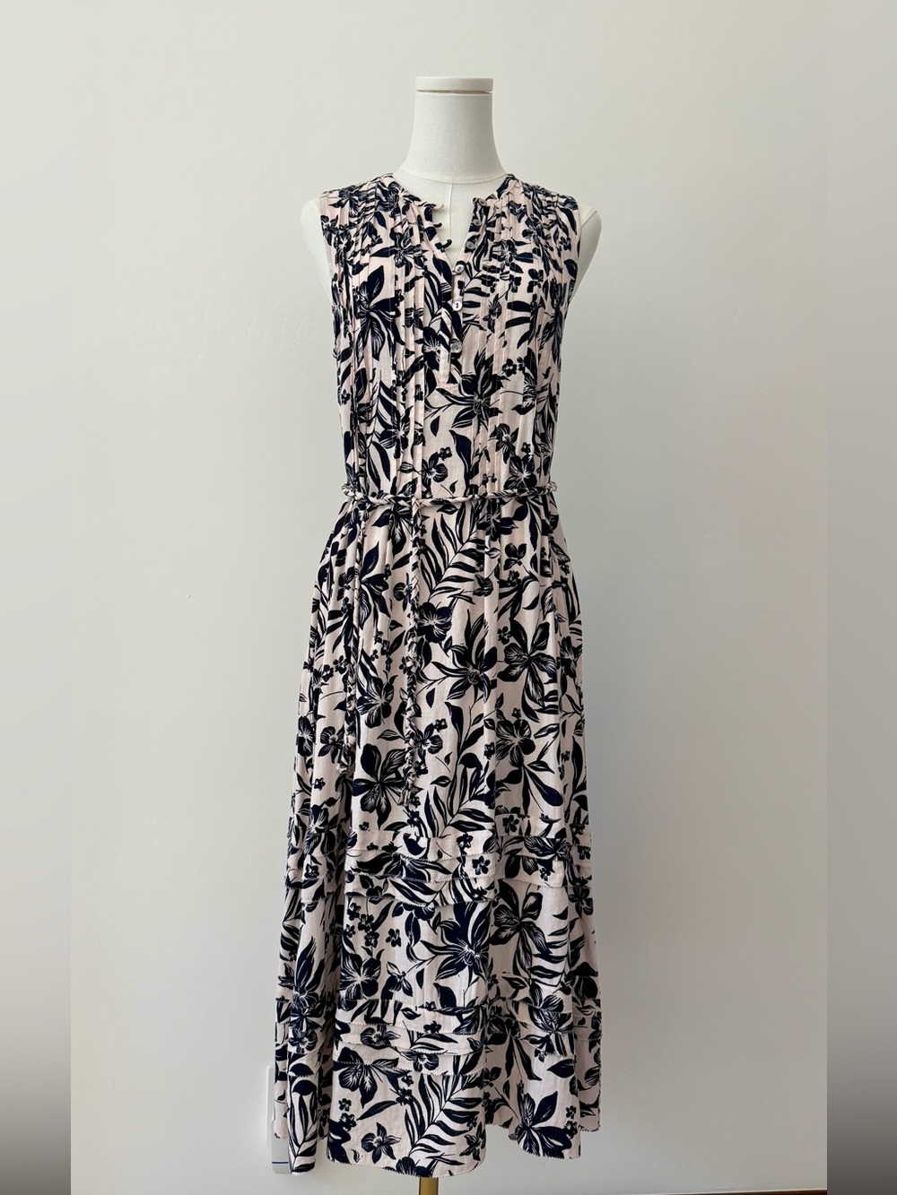 Faherty Blush Pink Maxi Dress with Black Floral Print